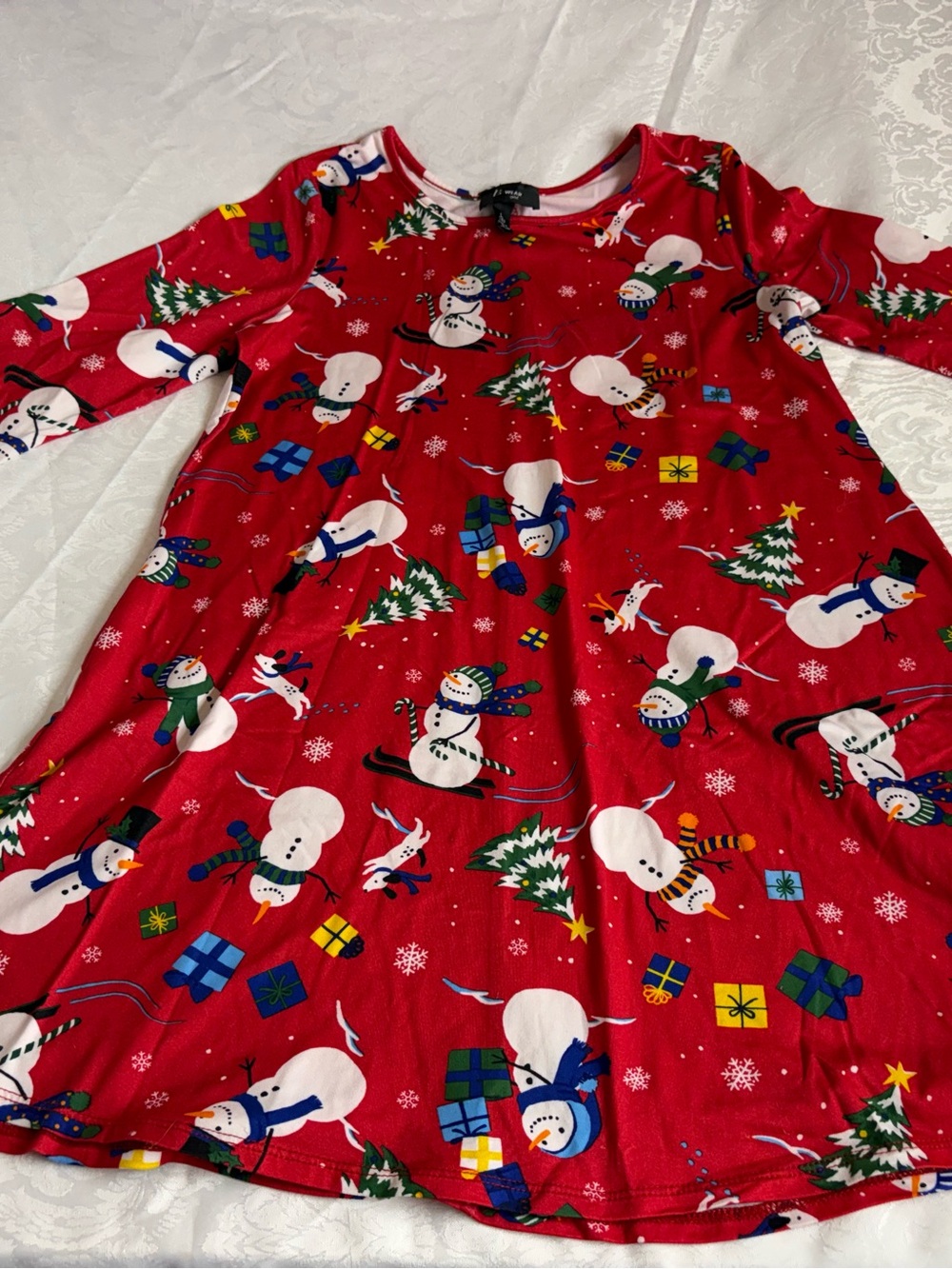 Kids Red Snowman Print holiday dress size large (14)